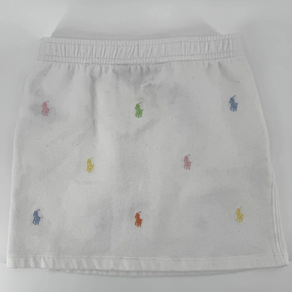 Polo Ralph Lauren Girls 6 White Fleece Skirt Multi Color Embroidered Pony Logo